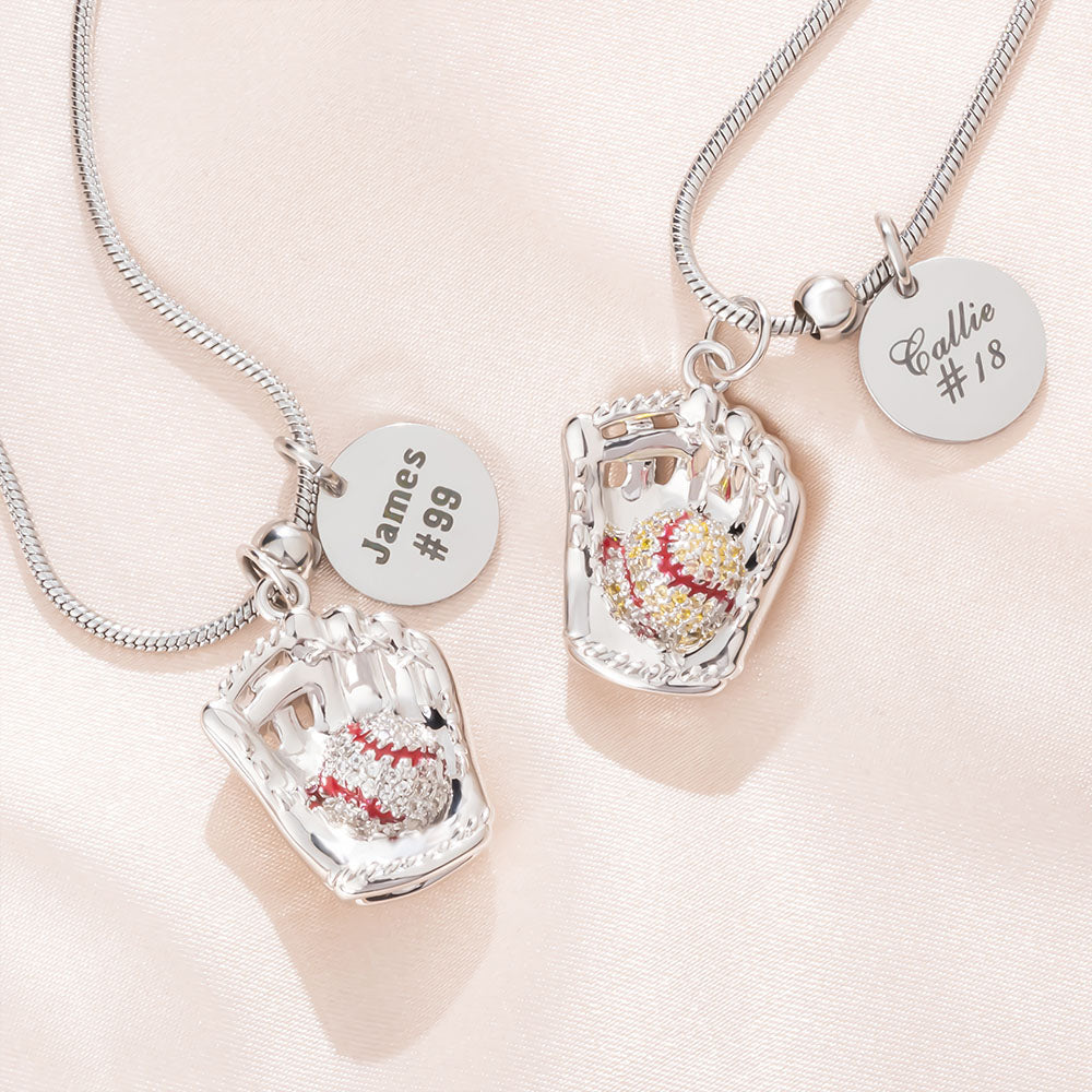 Personalizada con incrustaciones de circón de béisbol guante de softbol colgante collar con texto grabado y el encanto de disco Día del Juego de cumpleaños de regalo para los niños de béisbol Niñas