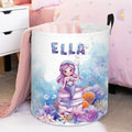 Cesta de la Ropa Personalizada Fantasía Sirena Impermeable Plegable con Nombre y Asa Regalo de Cumpleaños para Niñas Niños
