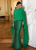 Sheath/Column Scoop Neck Cape Sleeves Floor-Length Chiffon/Sequined Mother Of The Bride Dresses With Ruffle/Sweeping Side Drape