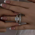Micro Pave Radiant Cut 925 Sterling Silver Engagement Ring Set