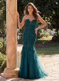 Trumpet/Mermaid Sweetheart Sleeveless Sweep Train Lace/Tulle Prom Dresses