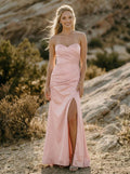 Modest Sweetheart Sleeveless Silk Like Satin Bridesmaid Dresses With Split Front