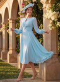 A-Line Scoop Neck Long Sleeves Chiffon Mother Of The Bride Dresses With Beading