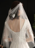 Cut Edge Floral Two-Tier Tulle Shoulder Veils