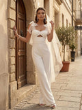 Jumpsuit/Pantsuit Sweetheart Sleeveless Floor-Length Chiffon/Elastic Satin With Bow Wedding Dress