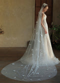 Cut Edge Pearl/Butterfly One-Tier Tulle Chapel Bridal Veils