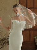 Cut Edge Bowknot Tulle Fingertip Bridal Veils