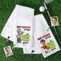 Personalizada Divertida Caricatura Golfista Cara Foto Absorbente Waffle Toalla Deportiva con Nombre Título Clip para Colgar Entrenamiento Regalo de Cumpleaños para Amante del Golf