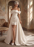 Sheath/Column Off-The-Shoulder Detachable Satin Wedding Dresses