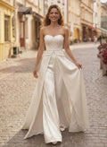 Jumpsuit/Pantsuit Strapless Sleeveless Floor-Length Matte Satin Evening Dresses