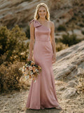 Trumpet/Mermaid One-Shoulder Satin Bridesmaid Dresses With Bow(s)