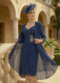 Sheath/Column Sweetheart Knee-Length Chiffon Mother Of The Bride Dress With Beading Pleated Appliques Lace