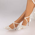 Point Toe Lace/Silk Like Satin High Heel Wedding Shoes With Flower/Beading