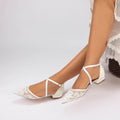 Flat Heel Lace/Silk Like Satin Point Toe Wedding Shoes With Flower/Beading