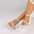 Chunky Heel Lace/Silk Like Satin Point Toe Wedding Shoes With Imitation Pearl/Flower/Beading