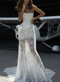 Trumpet/Mermaid Off-The-Shoulder Sleeveless Court Train Lace Bride Wedding Dress With Lace