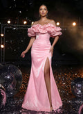 Sparkle & Shine Trumpet/Mermaid Off-The-Shoulder Prom Dresses With Split Front