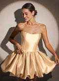 A-Line Sweetheart Sleeveless Short Mini Soft Satin Homecoming Dresses With Bubble Hem