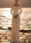 Sheath/Column Off-The-Shoulder Long Sleeves Sweep Train Elastic Satin Bride Wedding Dress