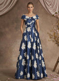A-Line V-Neck Sleeveless Floor-Length Twill Satin Mother Of The Bride Dresses With Floral-Print/Sash