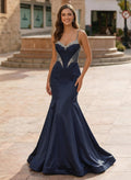 Trumpet/Mermaid Sweetheart Sleeveless Sweep Train Matte Satin Evening Dresses With Beading