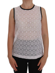 Women's White Lace Floral Nylon Tank T-Shirt