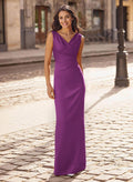 Sheath/Column V-Neck Sleeveless Floor-Length Crepe Satin Mother Of The Bride Dresses With Back Slit
