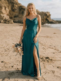 Cowl Neck Silk Like Satin Bridesmaid Dresses With A-Line