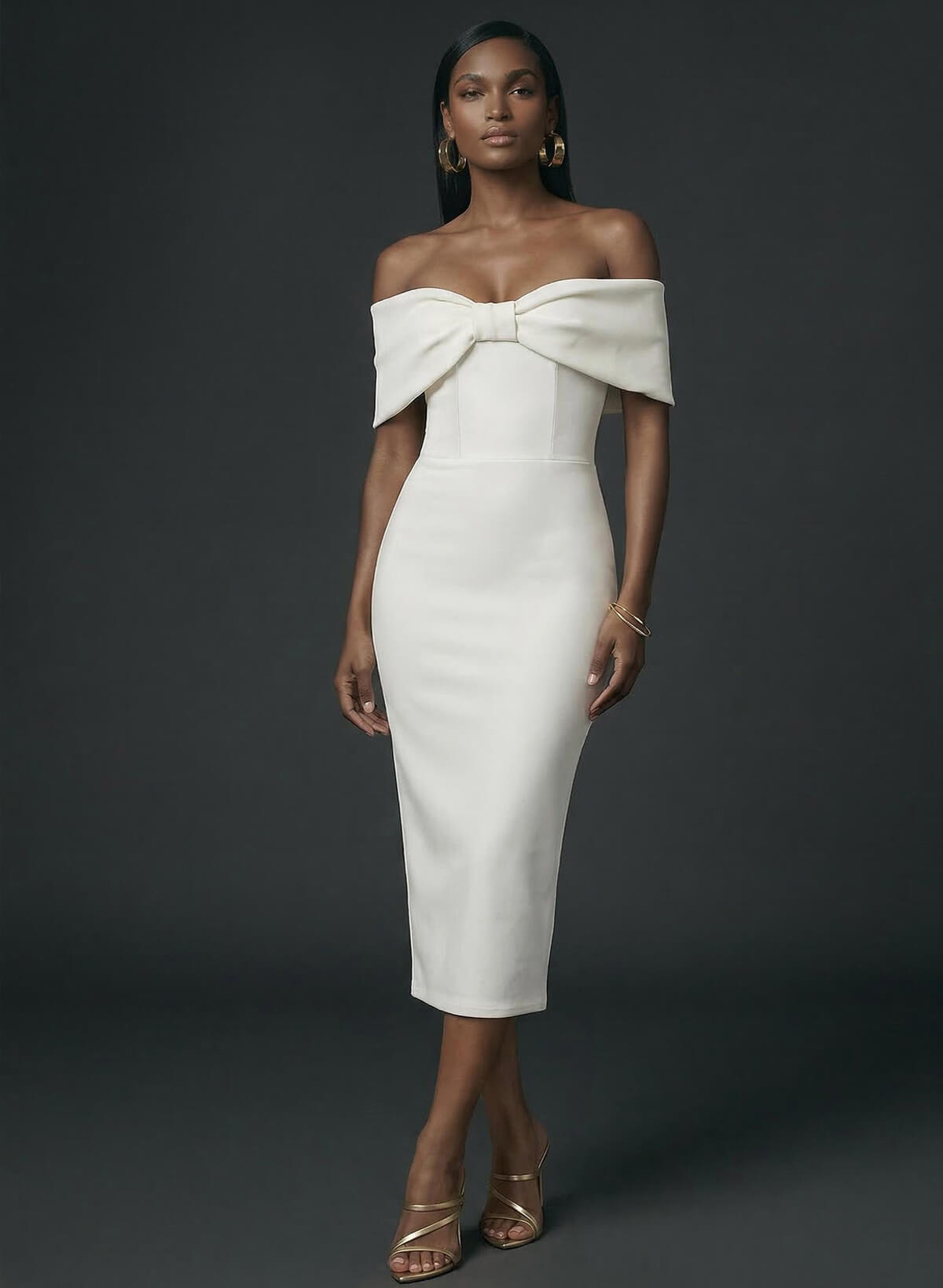 Sheath/Column Off-The-Shoulder Tea-Length Elastic Satin Cocktail Dresses With Back Slit