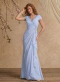 Sheath/Column V-Neck Floor-Length Chiffon Mother Of The Bride Dress With Appliques Lace
