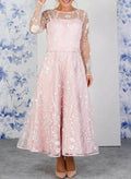 Elegant Scoop Neck/Illusion Neck Long Sleeves A-Line Ankle-Length Satin/Lace Evening Dresses