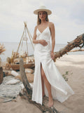Sheath/Column V-Neck Sleeveless Floor-Length Wedding Dresses