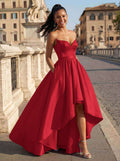 Ball-Gown/Princess Sleeveless Strapless Satin Asymmetrical Prom Dress With Pleated