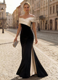 Trumpet/Mermaid Off-The-Shoulder Sweep Train Satin/Silk Like Satin/Elastic Satin Mother Of The Bride Dresses With High Split