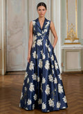 A-Line V-Neck Sleeveless Floor-Length Satin Mother Of The Bride Dresses With Floral-Print/Sash