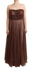 Women's Metallic Polyester Pleated Maxi Dress Bronze
