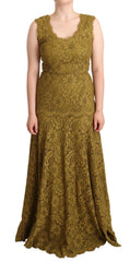 Women's Brown Floral Lace Maxi Floor Length Dress Cotton