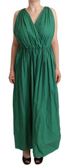 Women's Green Cotton Sleeveless V-Neck Dress