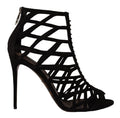 Women's Sandal Black Leather Suede Heels
