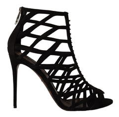Women's Sandal Black Leather Suede Heels