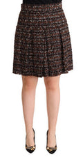 Women's Brown High Waist Mini A-Line Pleated Skirt Acrylic
