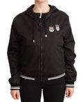 Women's Black Polyester Hooded Bomber Full Zip Jacket Clothing