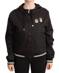 Women's Black Polyester Hooded Bomber Full Zip Jacket Clothing