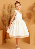 A-Line One-Shoulder Sleeveless Knee-Length Satin Flower Girl Dresses With Bow(s)