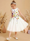 Knee-Length A-Line Scoop Neck Sleeveless Tulle Flower Girl Dresses With Bow/Flower(s)