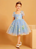 A-Line Sweetheart Sleeveless Knee-Length Tulle Flower Girl Dresses With Bow(s)/Flower(s)