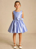 A-Line Square Neckline Sleeveless Knee-Length Satin Flower Girl Dresses With Bow(s)/Pleated