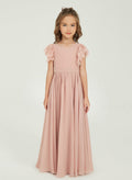 A-Line Scoop Neck Cape Sleeves Floor-Length Chiffon/Lace Junior Bridesmaid Dresses With Lace