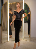 Sheath/Column Off-The-Shoulder Sleeveless Satin/Velvet Evening Dresses With Bow(s)