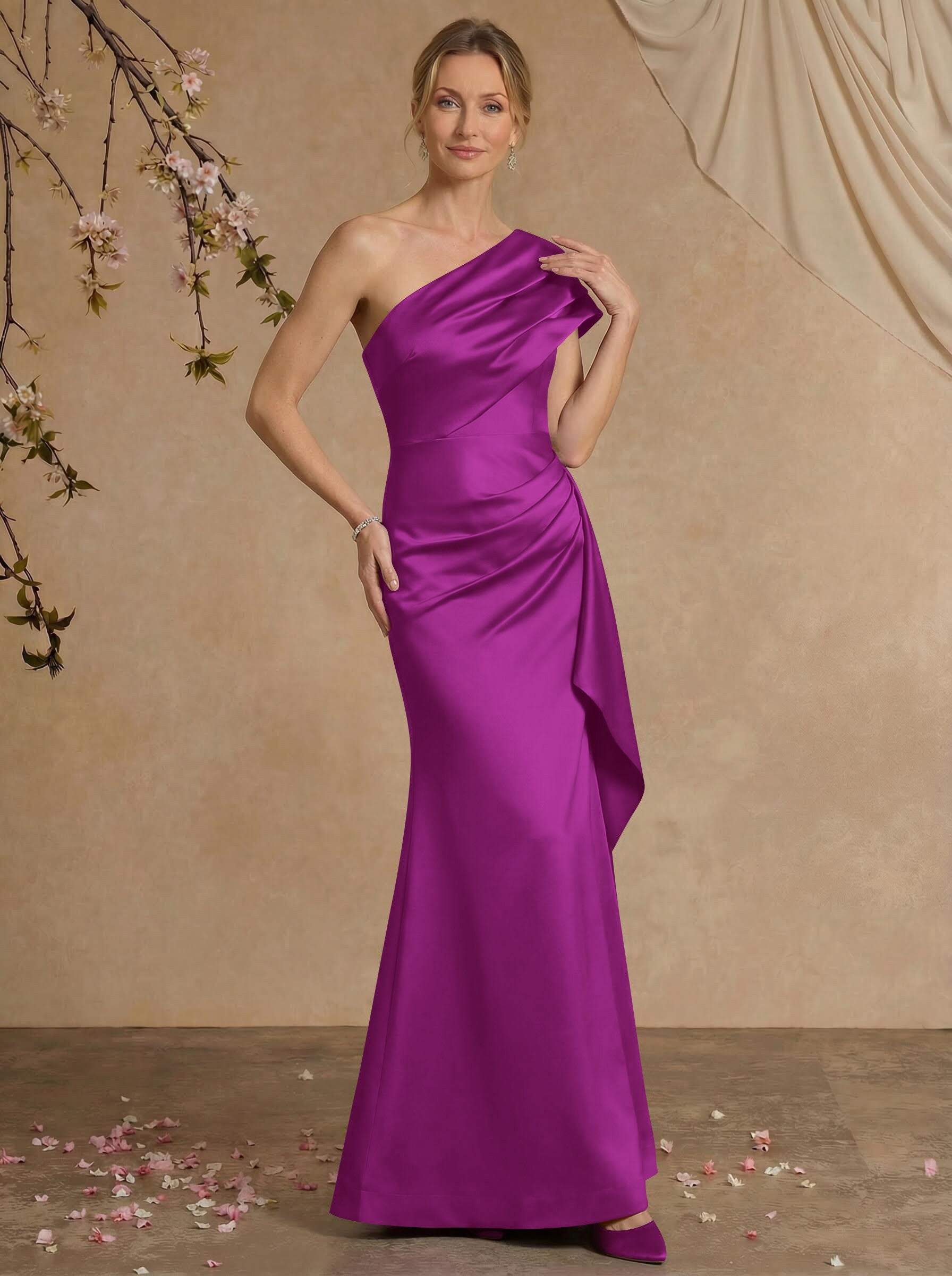 Elegant One-Shoulder Floor-Length Mermaid Satin Mother Of The Bride Dresses